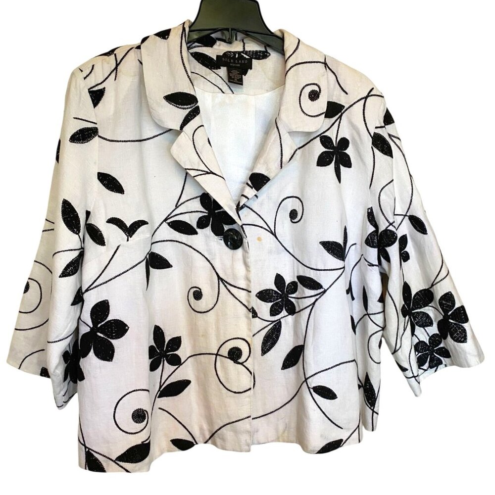 Silk Land Womens Floral Embroidered Linen Lined Jacket Size 3X OfficeCore Career